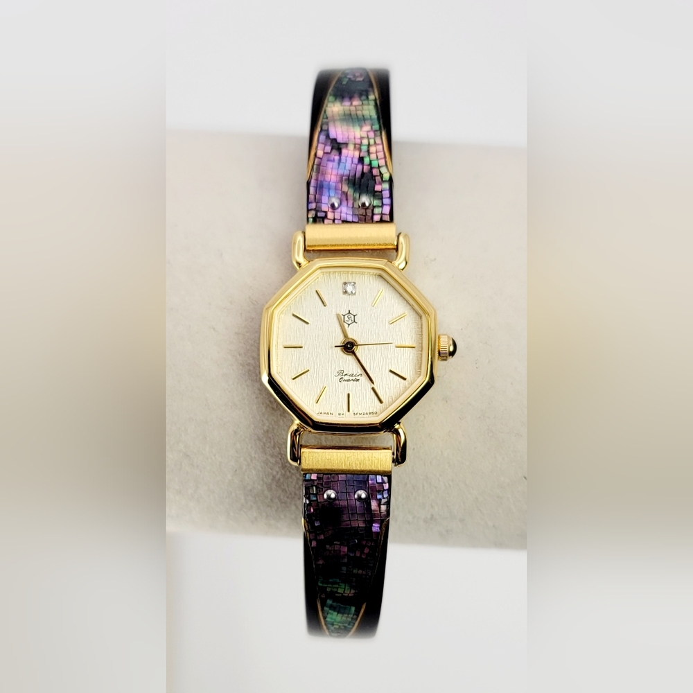 Vintage Orient “Brain Quartz”  – Gold-Tone Octagonal Case, Mother-of-Pearl inlay
